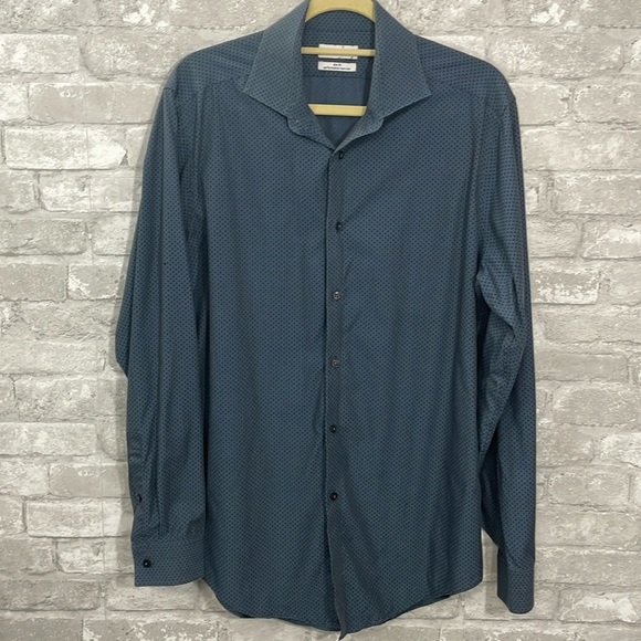 Calven klein Slim Fit Blue Print Shirt - Picture 1 of 6